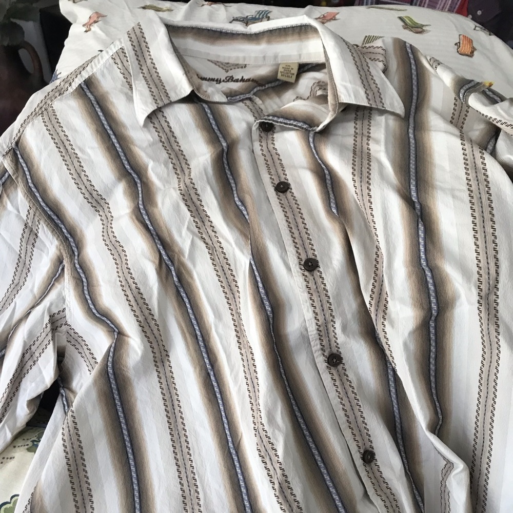 Tommy Bahama, Cream (Stripes), Long Sleeve, XX-Large